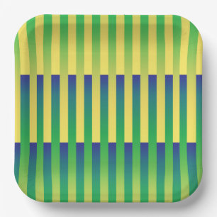Plato De Papel Patrón de rayas verde amarillo azul
