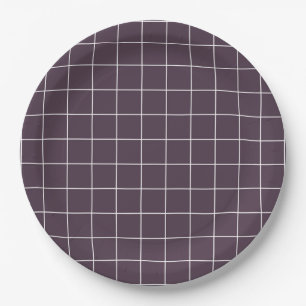 Plato De Papel Patrón de rejilla estética de fondo morado oscuro