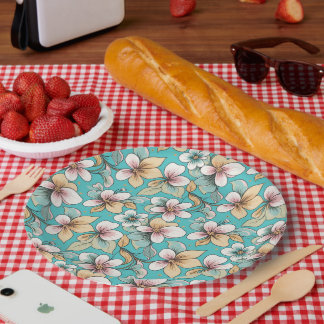 Plato De Papel Patrón de repetición con temática floral