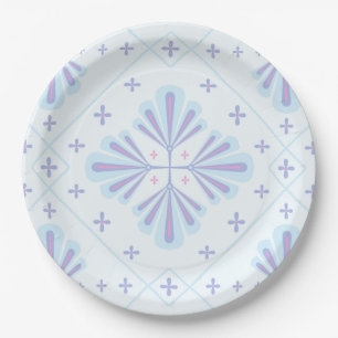 Plato De Papel Patrón de repetición floral geométrico azul pastel