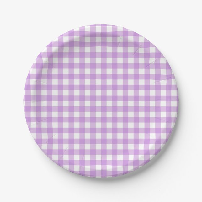Plato De Papel Patrón de retracción de Gingham estándar Pastel pú (Anverso)