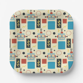 Plato De Papel Patrón de robots antigüos de cumpleaños para niños