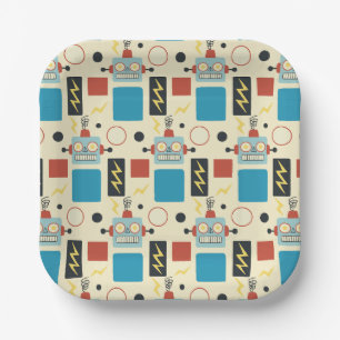 Plato De Papel Patrón de robots antigüos de cumpleaños para niños