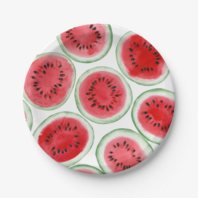 Plato De Papel Patrón de rodajas de sandía (Anverso)