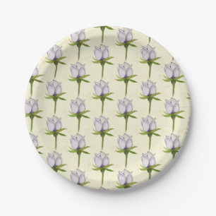Plato De Papel patrón de rosa blanca