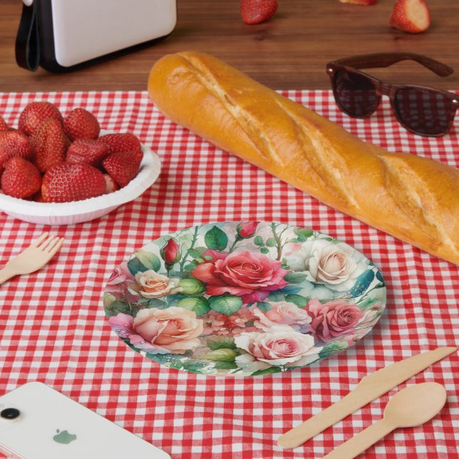 Plato De Papel Patrón de Rosa Caprichoso (Picnic)