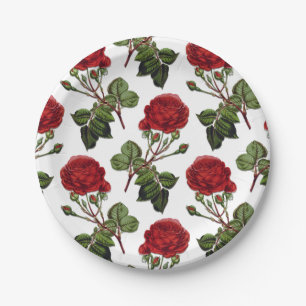 Plato De Papel Patrón de Rosa de largo estiércol rojo