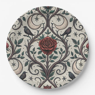 Plato De Papel Patrón de rosa gótica oscura (1)
