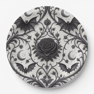 Plato De Papel Patrón de rosa gótica oscura (3)