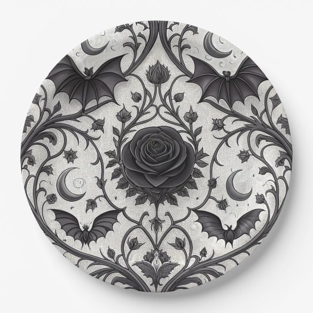 Plato De Papel Patrón de rosa gótica oscura (3) (Anverso)