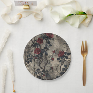 Plato De Papel Patrón de Rosas de Jardín Gótico de Victoria