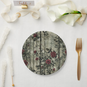 Plato De Papel Patrón de Rosas de Jardín Gótico de Victoria