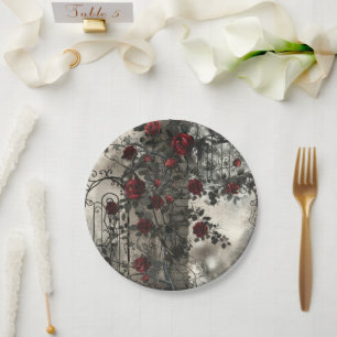 Plato De Papel Patrón de Rosas de Jardín Gótico de Victoria