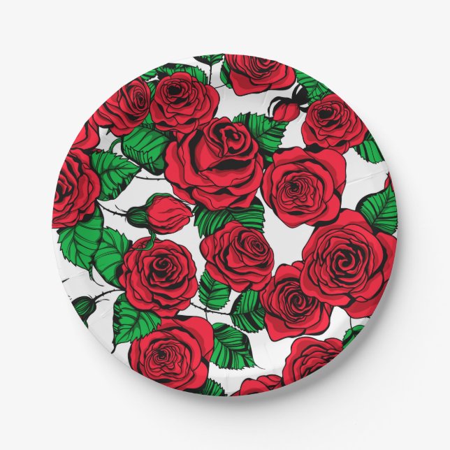 Plato De Papel Patrón de rosas rojas (Anverso)
