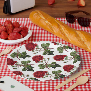 Plato De Papel Patrón de Rosas Rojas