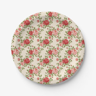 Plato De Papel Patrón de rosas vintage shabby chic
