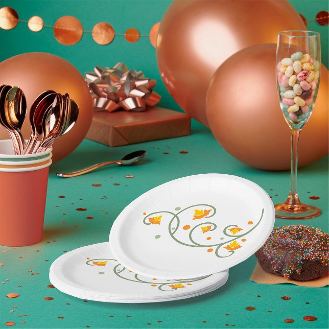 Plato De Papel Patrón de rotación floral con flor Naranja y amari (Subido por el creador)