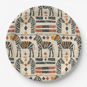 Plato De Papel Patrón de safari tribal cebra boho