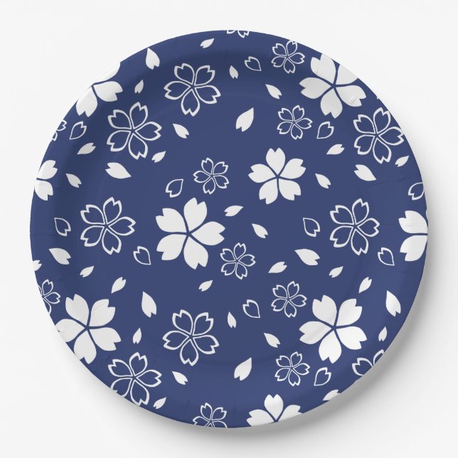 Plato De Papel Patrón de Sakura Azul (Anverso)