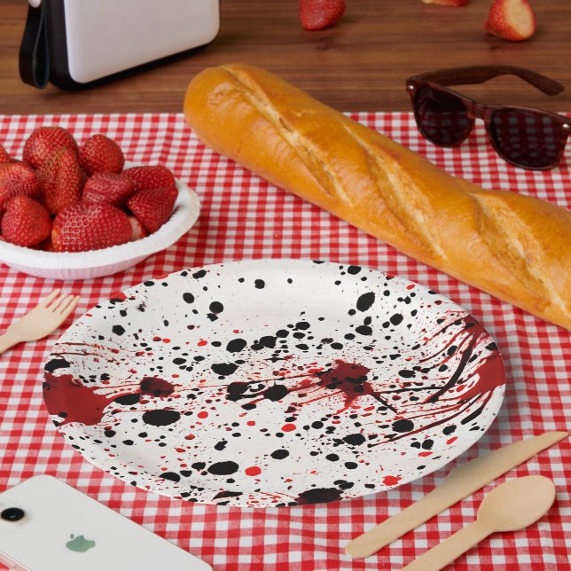 Plato De Papel Patrón de salpicaduras de sangre roja (Picnic)
