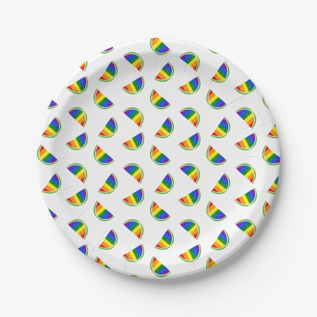 Plato De Papel Patrón de sandía arco iris (Anverso)