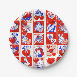 Plato De Papel Patrón de sello vintage de San Valentín de los año