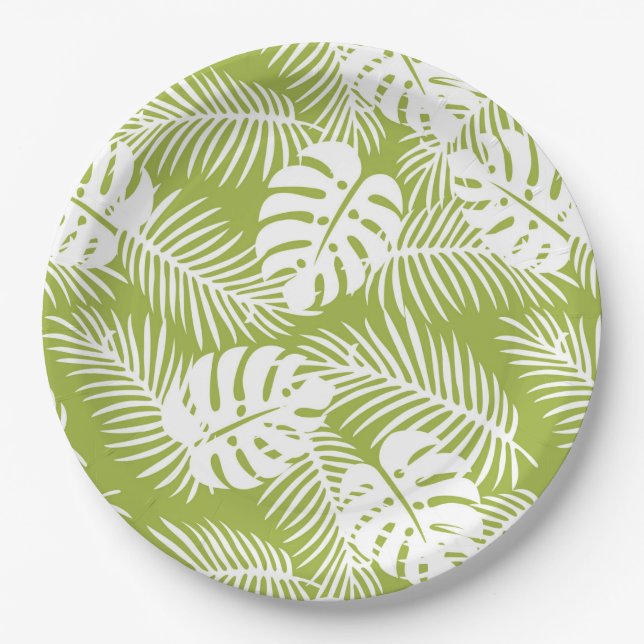 Plato De Papel Patrón de selva tropical de paleta verde (Anverso)