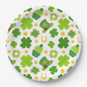 Plato De Papel Patrón de Shamrock afortunado por el cumpleaños de