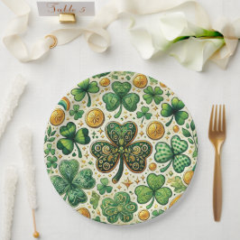 Plato De Papel Patrón de Shamrock y oro del Día de San Patricio