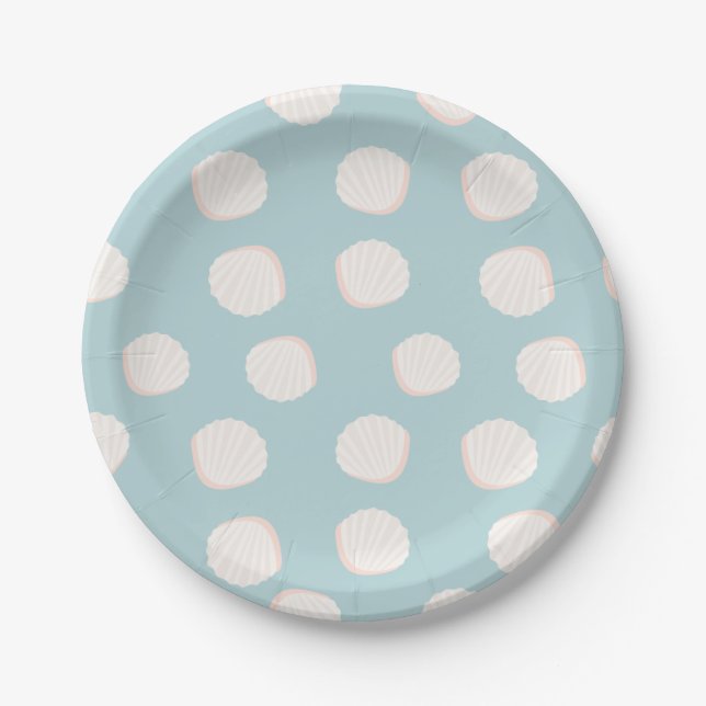 Plato De Papel Patrón de shell azul (Anverso)