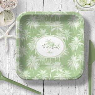 Plato De Papel Patrón de silueta de árbol de palmas hawaiano ID10