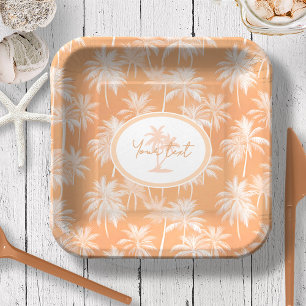 Plato De Papel Patrón de silueta de árbol de palmas hawaiano Taca