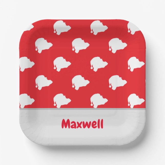 Plato De Papel Patrón de silueta de Santa Claus sobre rojo (Anverso)