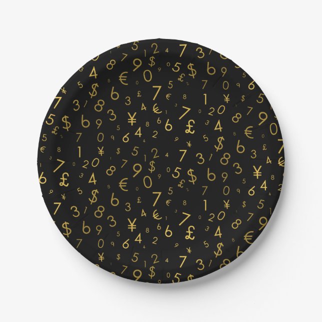 Plato De Papel Patrón de símbolos de moneda de números de lujo de (Anverso)