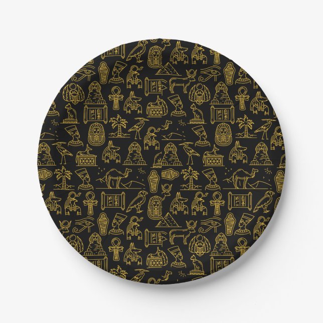 Plato De Papel Patrón de símbolos jeroglífico egipcio (Anverso)
