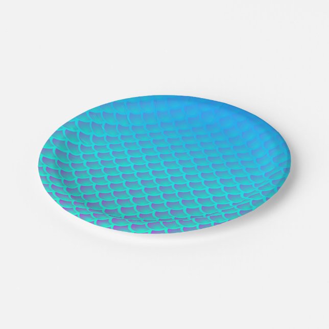 Plato De Papel Patrón de Sirena en Aqua Azul y Púrpura (Angular)