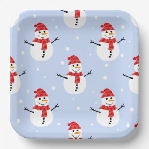 Plato De Papel Patrón de Snowman de los navidades