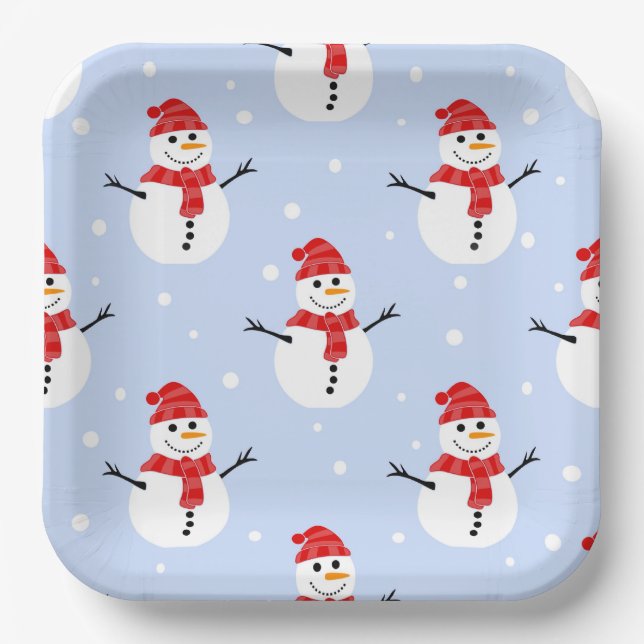 Plato De Papel Patrón de Snowman de los navidades (Anverso)