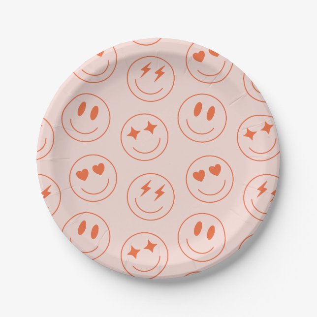 Plato De Papel Patrón de sonrisa retro (Anverso)