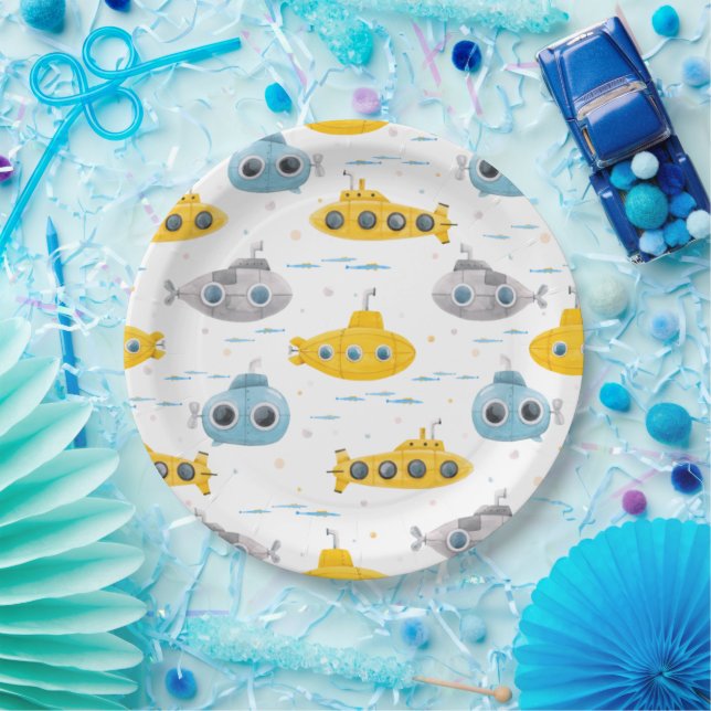 Plato De Papel Patrón de submarinos amarillos Niños Cumpleaños (Fiesta)