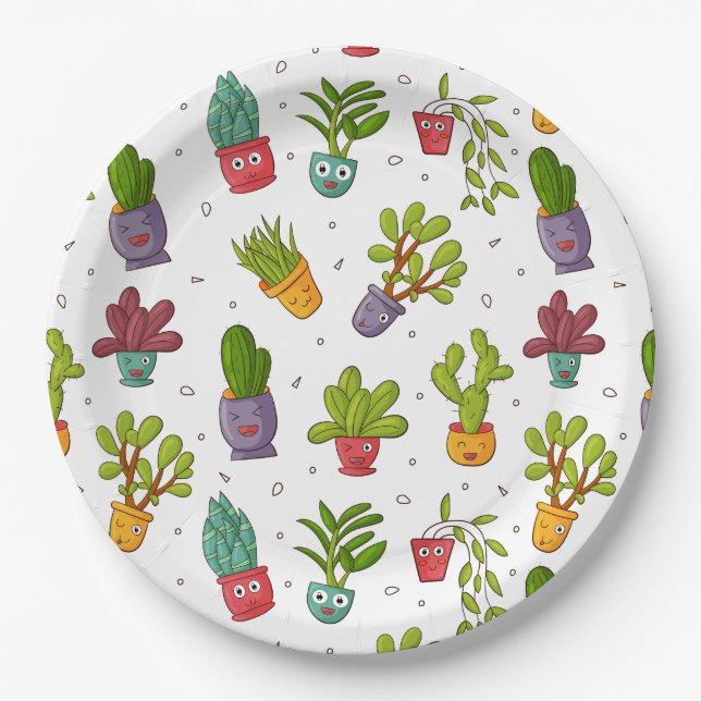 Plato De Papel Patrón de suculentos de la naturaleza de Cactus (Anverso)