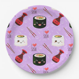Plato De Papel Patrón de sushi de Kawaii
