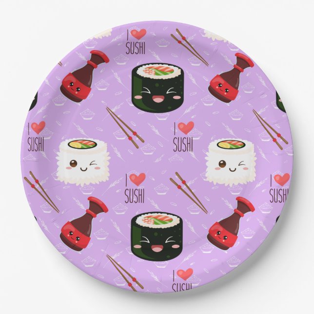 Plato De Papel Patrón de sushi de Kawaii (Anverso)