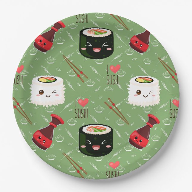 Plato De Papel Patrón de sushi de Kawaii (Anverso)