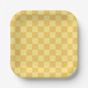 Plato De Papel Patrón de tablero de ajedrez amarillo