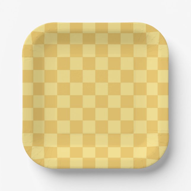 Plato De Papel Patrón de tablero de ajedrez amarillo (Anverso)