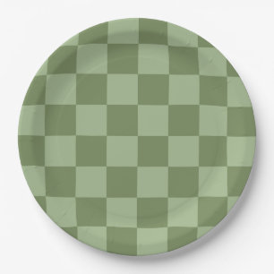 Plato De Papel Patrón de tablero de ajedrez verde salvia minimali