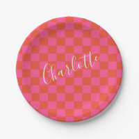 Patrón de tablero de Naranja y rosado personalizad