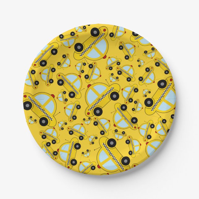 Plato De Papel Patrón de taxis amarillos (Anverso)