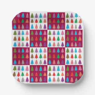 Plato De Papel Patrón de tejido de árbol de Navidad